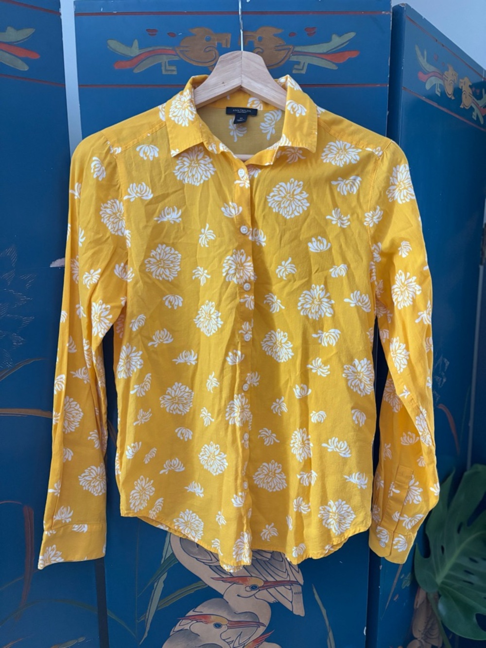 Ann Taylor Factory Yellow Floral Button-Down Shirt